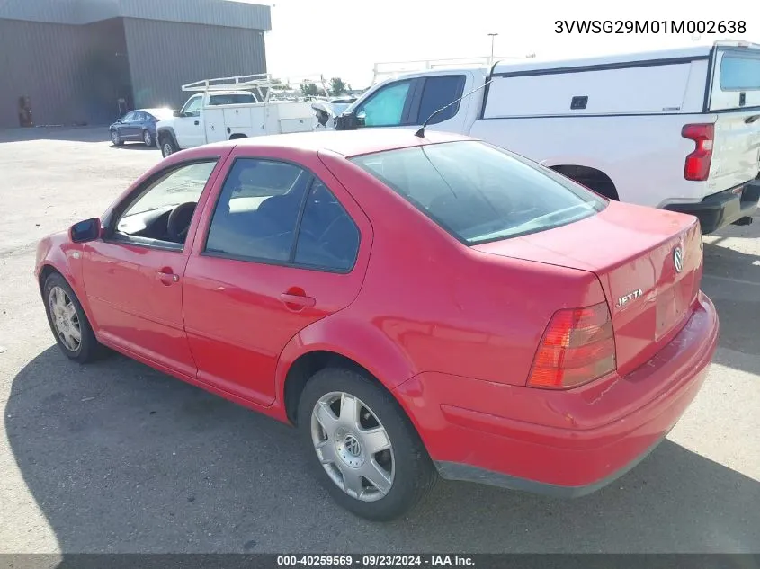 2001 Volkswagen Jetta Gls Vr6 VIN: 3VWSG29M01M002638 Lot: 40259569