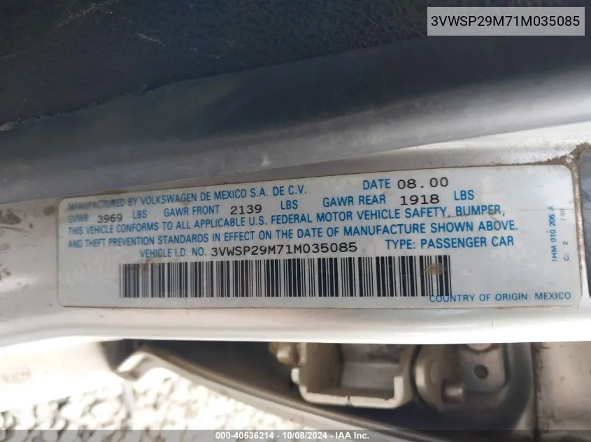 3VWSP29M71M035085 2001 Volkswagen Jetta Gls Tdi