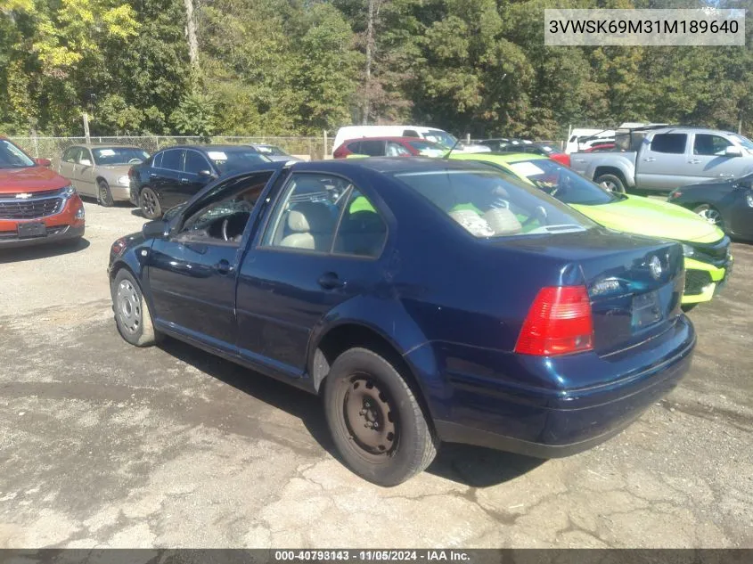 2001 Volkswagen Jetta Gls VIN: 3VWSK69M31M189640 Lot: 40793143