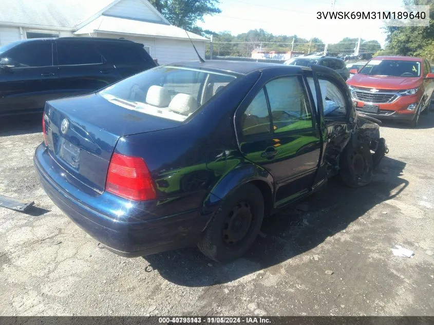 2001 Volkswagen Jetta Gls VIN: 3VWSK69M31M189640 Lot: 40793143