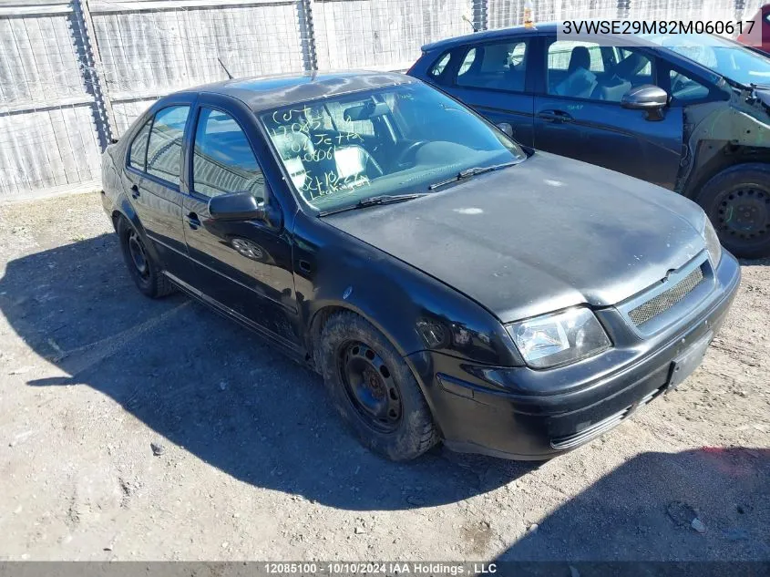 2002 Volkswagen Jetta Gls VIN: 3VWSE29M82M060617 Lot: 12085100