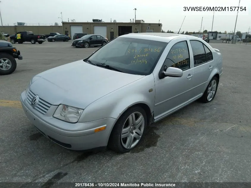 2002 Volkswagen Jetta Gls 1.8T VIN: 3VWSE69M02M157754 Lot: 20178436