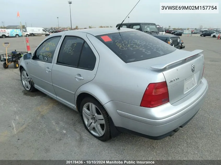 2002 Volkswagen Jetta Gls 1.8T VIN: 3VWSE69M02M157754 Lot: 20178436