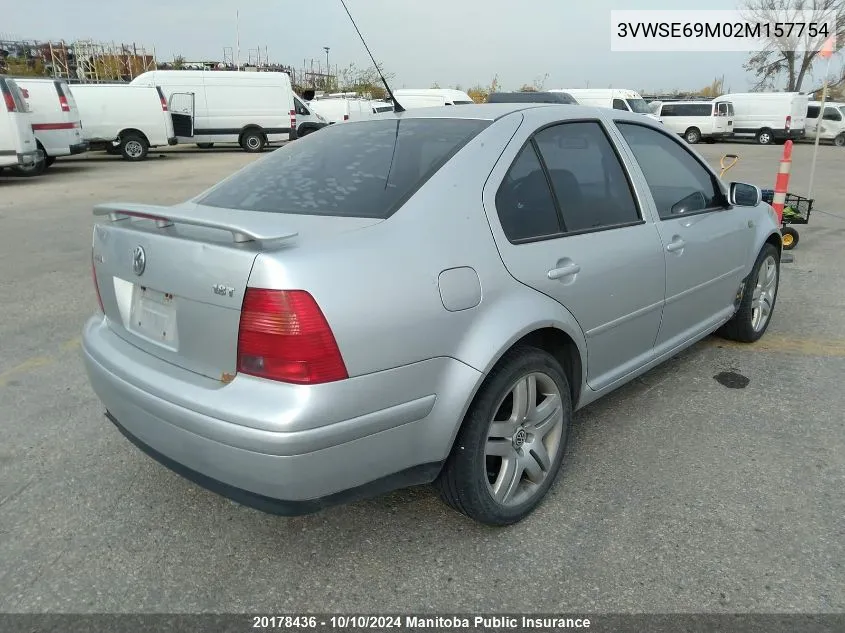 2002 Volkswagen Jetta Gls 1.8T VIN: 3VWSE69M02M157754 Lot: 20178436