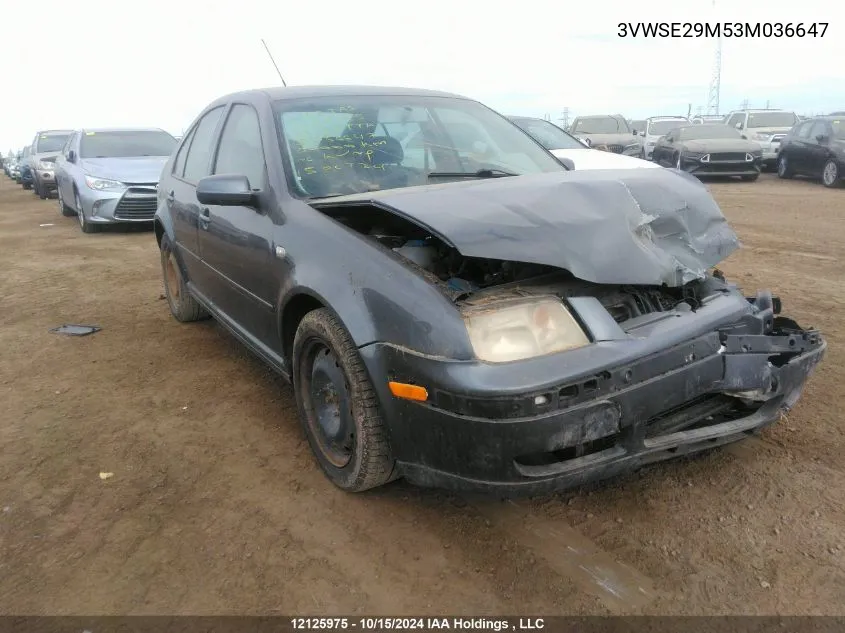 2003 Volkswagen Jetta VIN: 3VWSE29M53M036647 Lot: 12125975