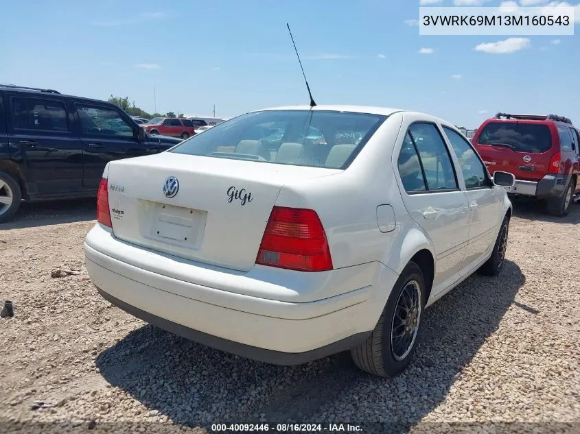 2003 Volkswagen Jetta Gl VIN: 3VWRK69M13M160543 Lot: 40092446