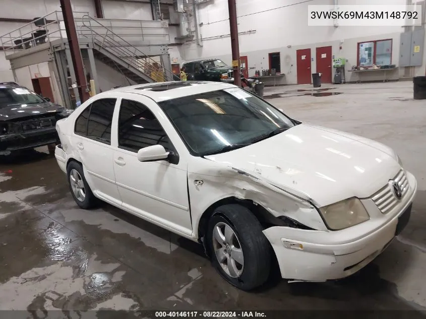 3VWSK69M43M148792 2003 Volkswagen Jetta Gls 2.0L