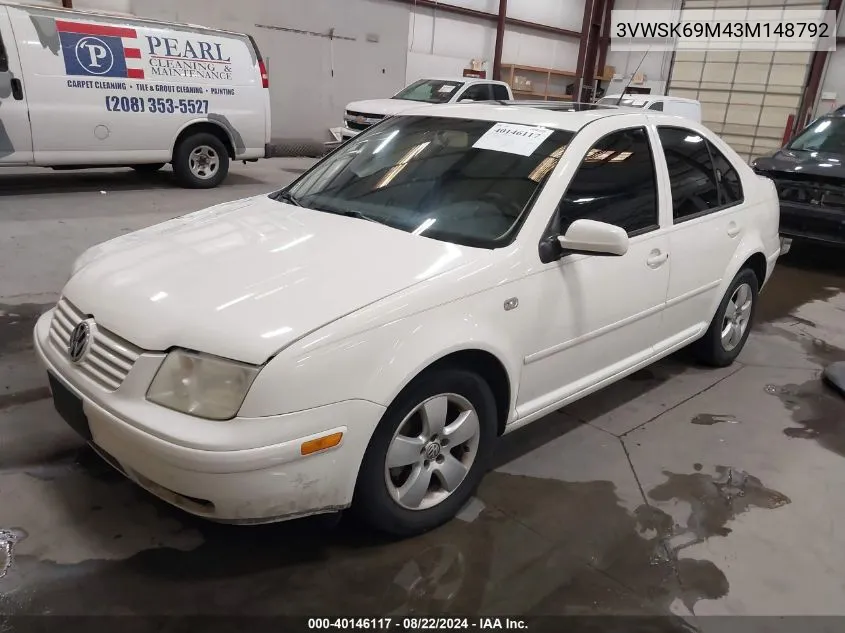 3VWSK69M43M148792 2003 Volkswagen Jetta Gls 2.0L