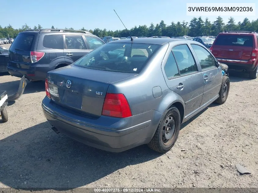 2003 Volkswagen Jetta Gl 1.8T VIN: 3VWRE69M63M092036 Lot: 40307275