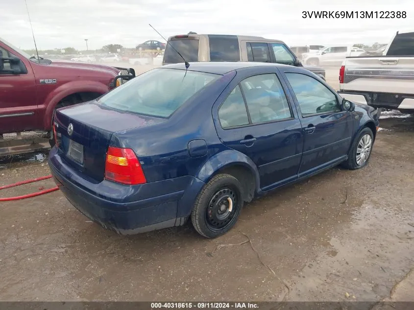 2003 Volkswagen Jetta Gl VIN: 3VWRK69M13M122388 Lot: 40318615