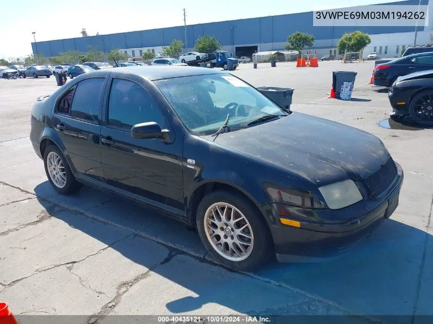 2003 Volkswagen Jetta Wolfsburg Edition VIN: 3VWPE69M03M194262 Lot: 40435121