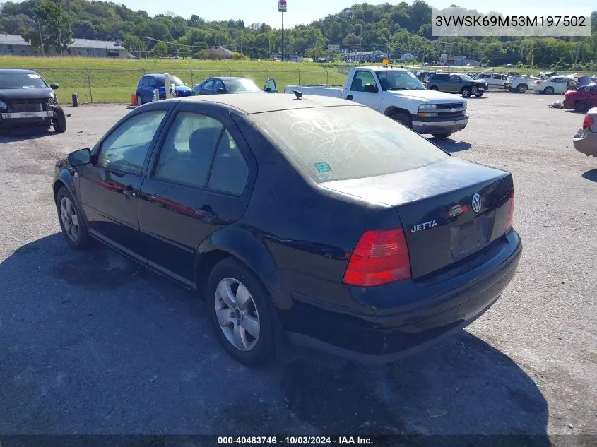 2003 Volkswagen Jetta Gls 2.0L VIN: 3VWSK69M53M197502 Lot: 40483746