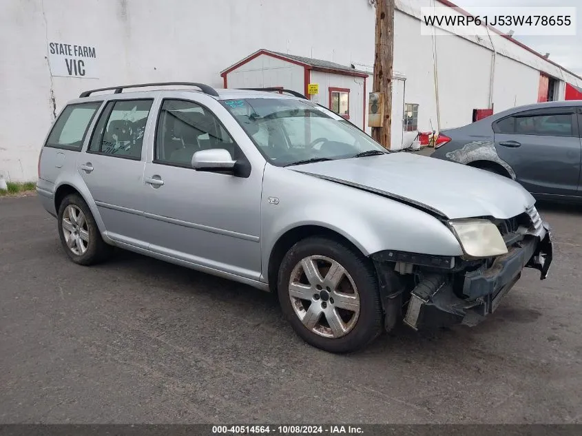 2003 Volkswagen Jetta Gl Tdi VIN: WVWRP61J53W478655 Lot: 40514564