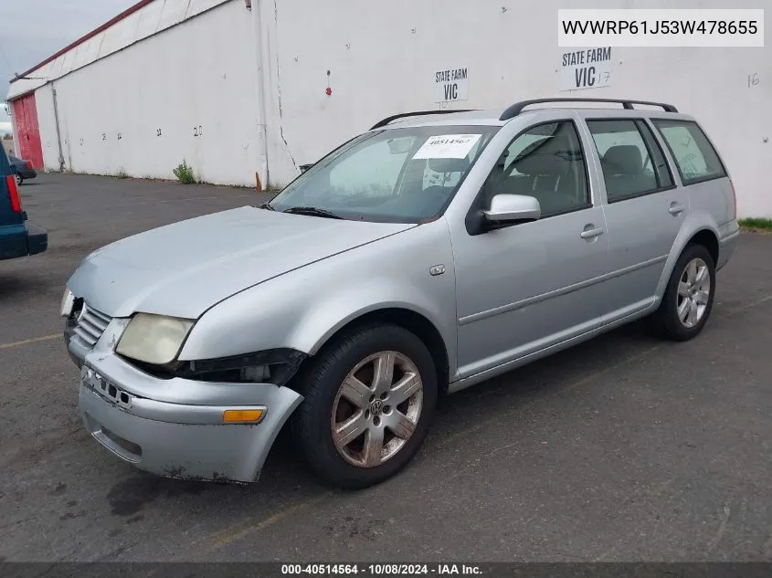 2003 Volkswagen Jetta Gl Tdi VIN: WVWRP61J53W478655 Lot: 40514564