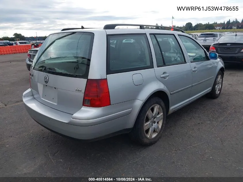 2003 Volkswagen Jetta Gl Tdi VIN: WVWRP61J53W478655 Lot: 40514564