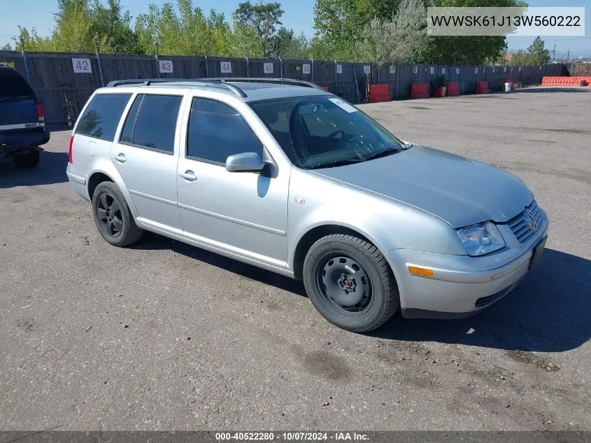 2003 Volkswagen Jetta Gls 2.0L VIN: WVWSK61J13W560222 Lot: 40522280