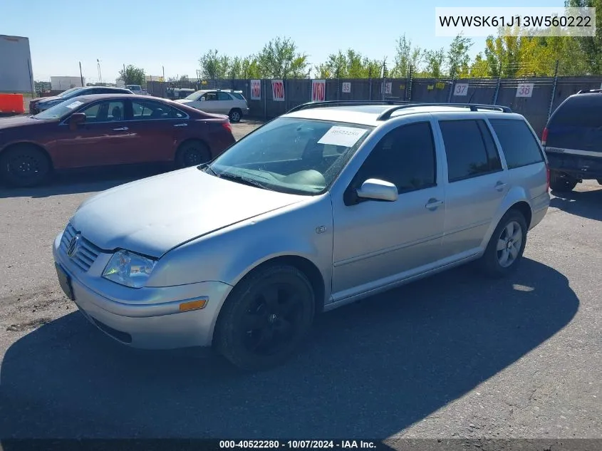 2003 Volkswagen Jetta Gls 2.0L VIN: WVWSK61J13W560222 Lot: 40522280