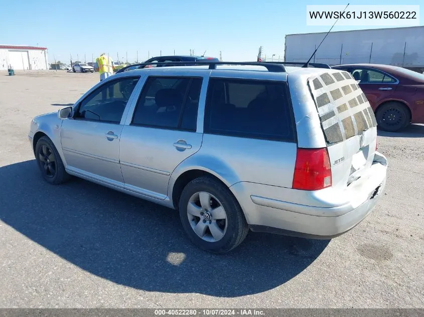 2003 Volkswagen Jetta Gls 2.0L VIN: WVWSK61J13W560222 Lot: 40522280