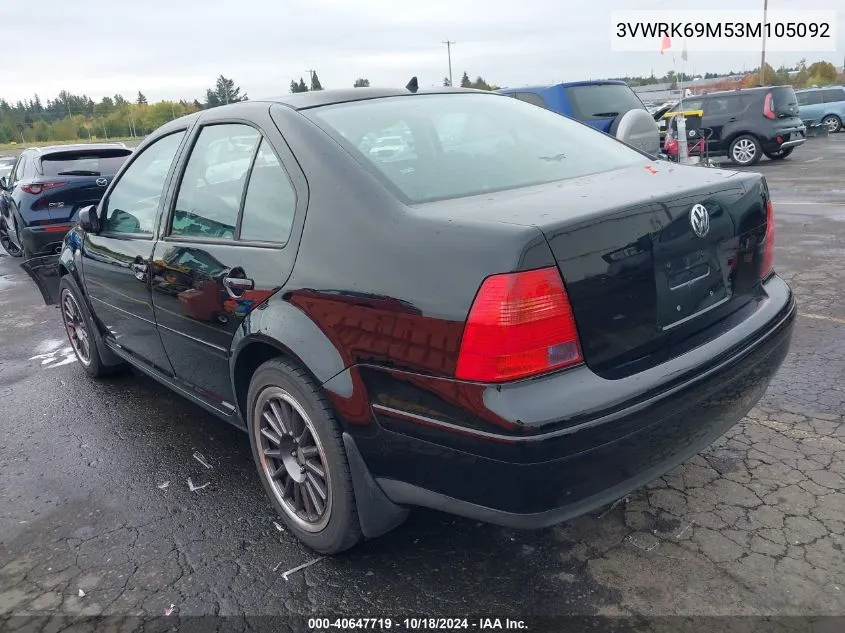 2003 Volkswagen Jetta Gl VIN: 3VWRK69M53M105092 Lot: 40647719