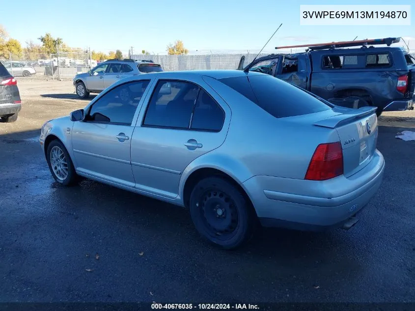 2003 Volkswagen Jetta Wolfsburg Edition VIN: 3VWPE69M13M194870 Lot: 40676035