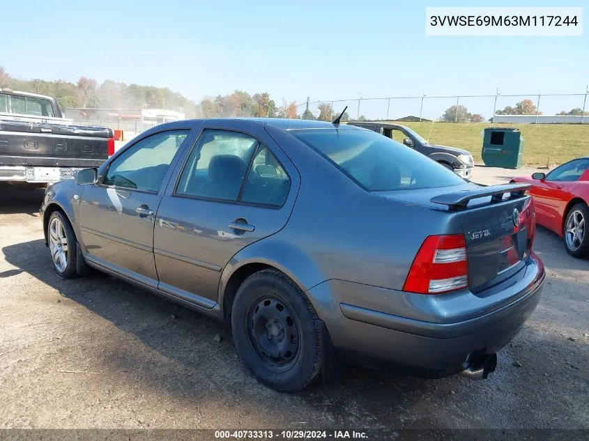 2003 Volkswagen Jetta Gls 1.8T VIN: 3VWSE69M63M117244 Lot: 40733313