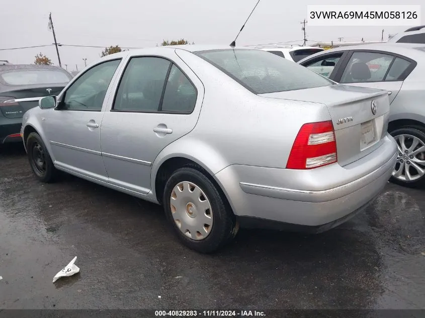 2005 Volkswagen Jetta Gl VIN: 3VWRA69M45M058126 Lot: 40829283