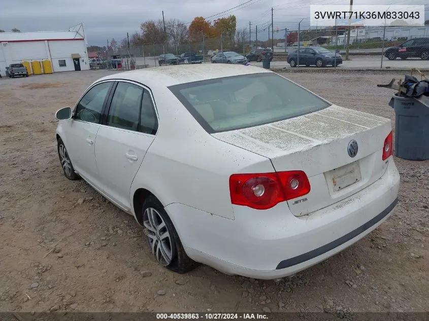 2006 Volkswagen Jetta Tdi VIN: 3VWRT71K36M833043 Lot: 40539863