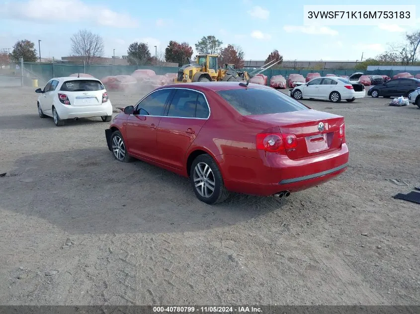 2006 Volkswagen Jetta 2.5 VIN: 3VWSF71K16M753183 Lot: 40780799