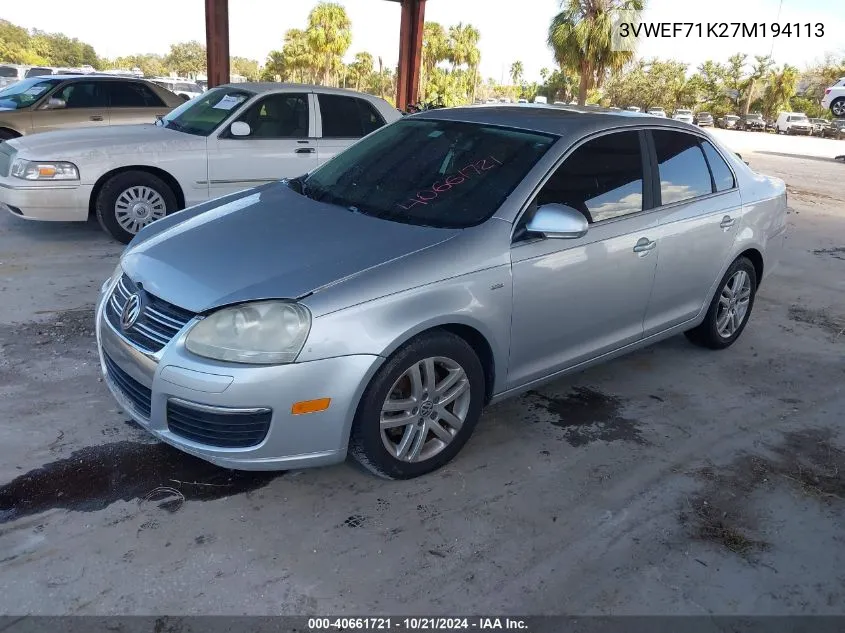 2007 Volkswagen Jetta Wolfsburg Edition VIN: 3VWEF71K27M194113 Lot: 40661721