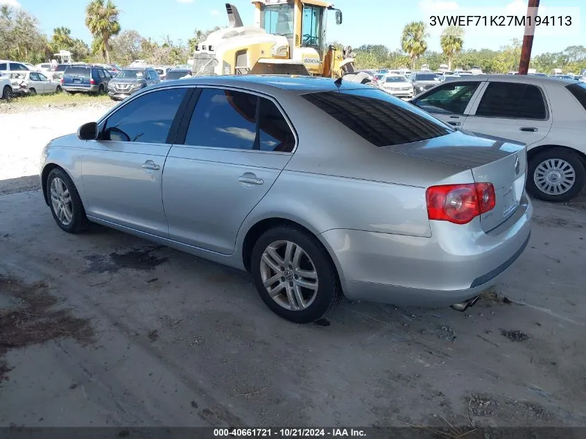 2007 Volkswagen Jetta Wolfsburg Edition VIN: 3VWEF71K27M194113 Lot: 40661721