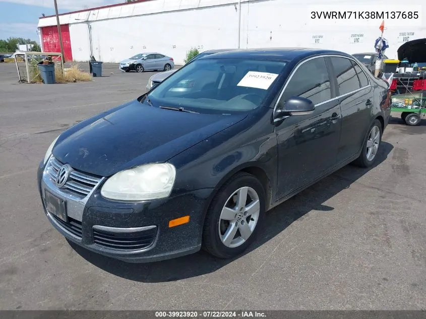 2008 Volkswagen Jetta Se/Sel VIN: 3VWRM71K38M137685 Lot: 39923920