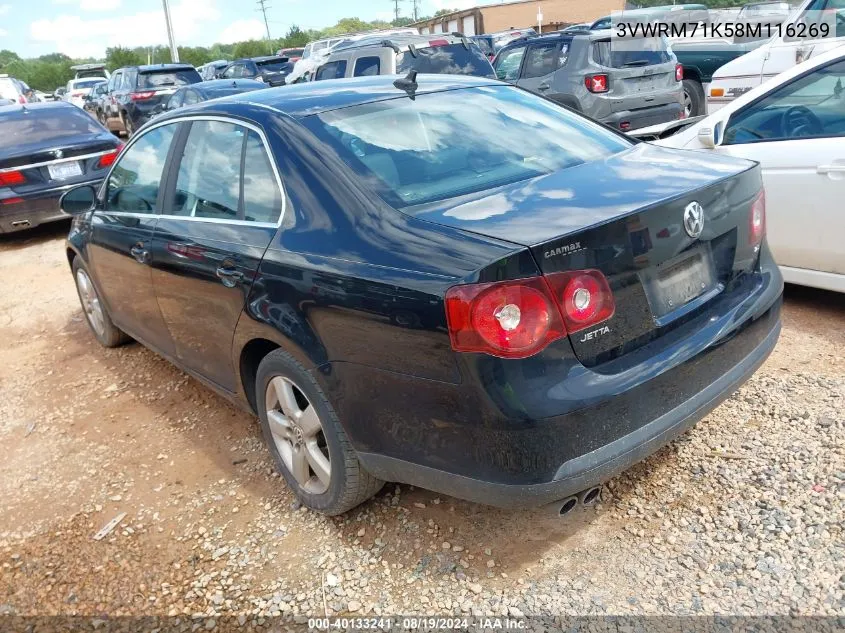 2008 Volkswagen Jetta Se VIN: 3VWRM71K58M116269 Lot: 40133241