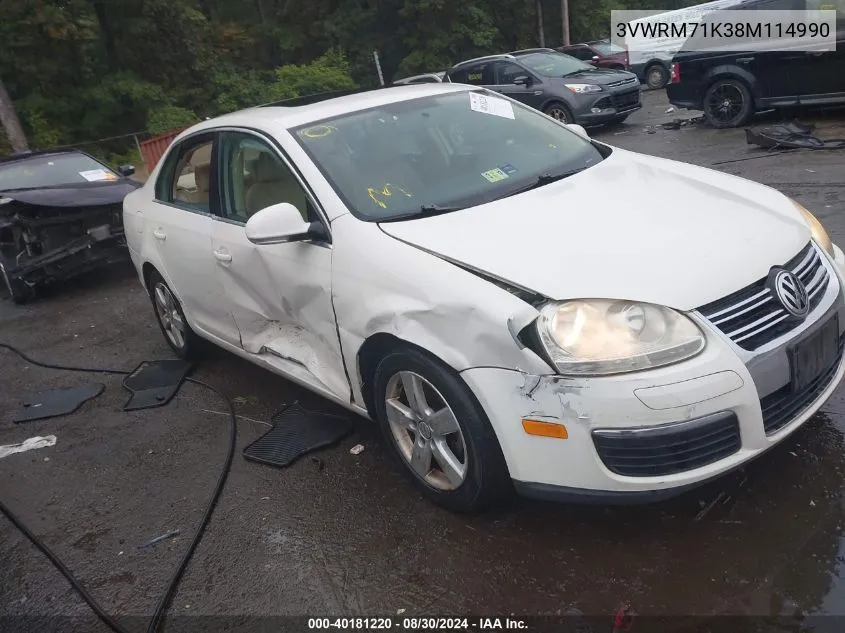 2008 Volkswagen Jetta Se/Sel VIN: 3VWRM71K38M114990 Lot: 40181220