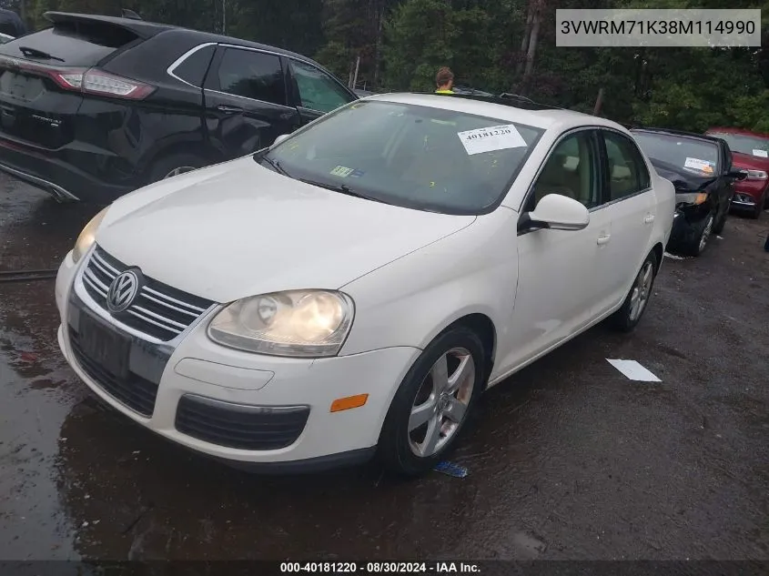 2008 Volkswagen Jetta Se/Sel VIN: 3VWRM71K38M114990 Lot: 40181220