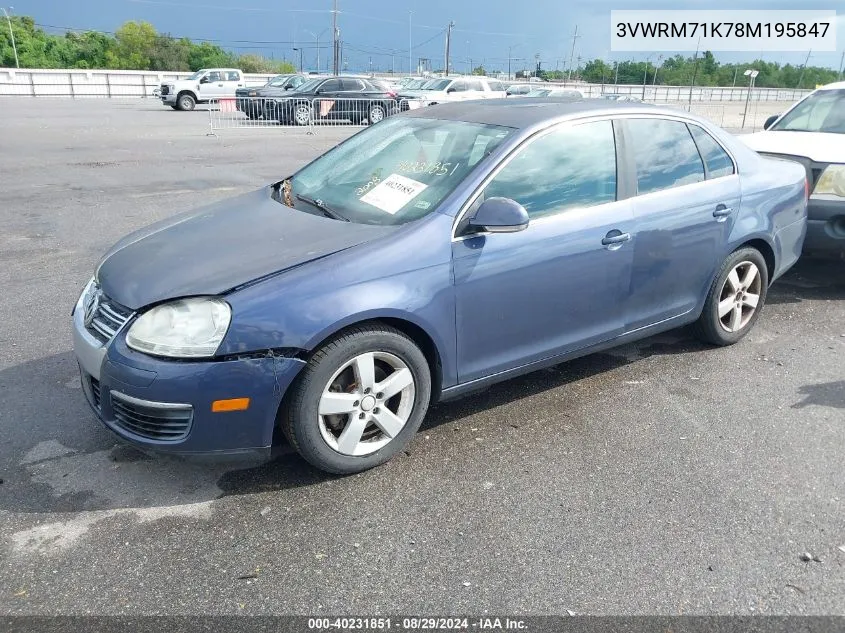 2008 Volkswagen Jetta Se/Sel VIN: 3VWRM71K78M195847 Lot: 40231851