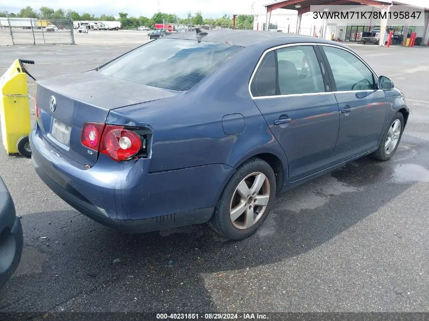 2008 Volkswagen Jetta Se/Sel VIN: 3VWRM71K78M195847 Lot: 40231851