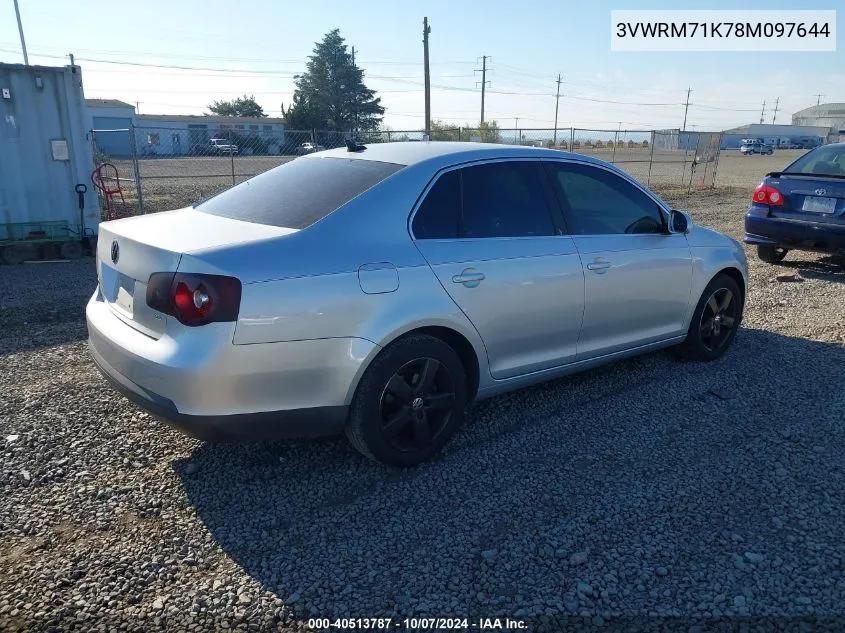 2008 Volkswagen Jetta Se/Sel VIN: 3VWRM71K78M097644 Lot: 40513787