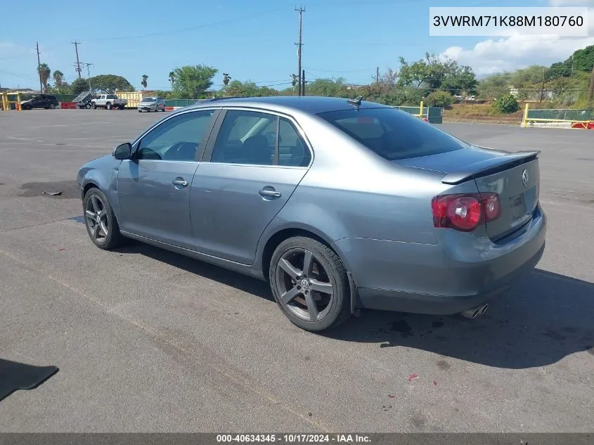 2008 Volkswagen Jetta Se/Sel VIN: 3VWRM71K88M180760 Lot: 40634345