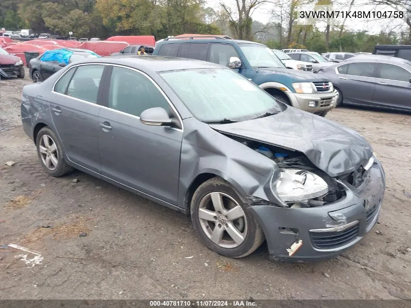 2008 Volkswagen Jetta Se/Sel VIN: 3VWRM71K48M104758 Lot: 40781710