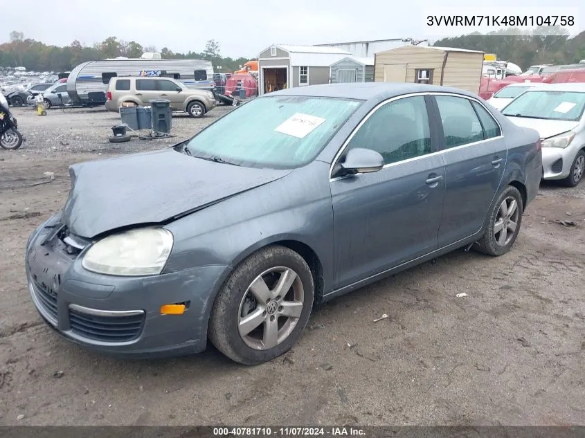 2008 Volkswagen Jetta Se/Sel VIN: 3VWRM71K48M104758 Lot: 40781710