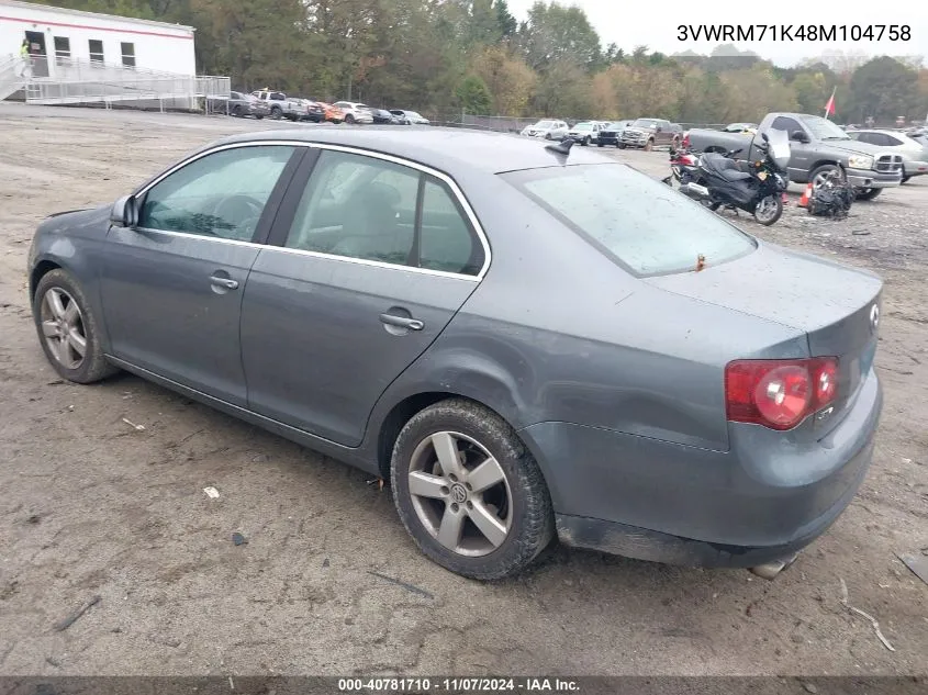 2008 Volkswagen Jetta Se/Sel VIN: 3VWRM71K48M104758 Lot: 40781710