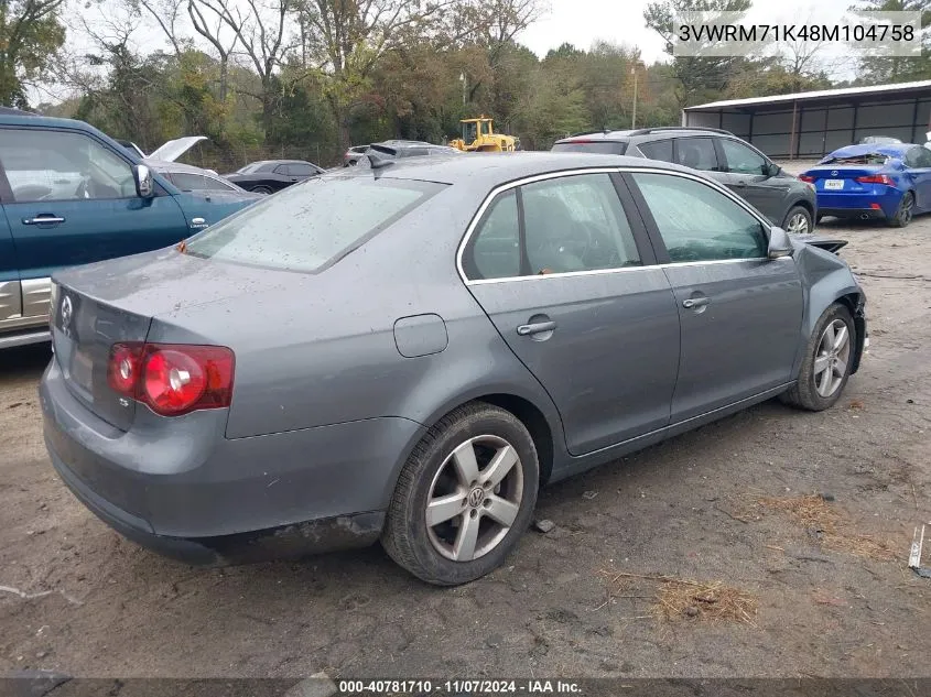 2008 Volkswagen Jetta Se/Sel VIN: 3VWRM71K48M104758 Lot: 40781710