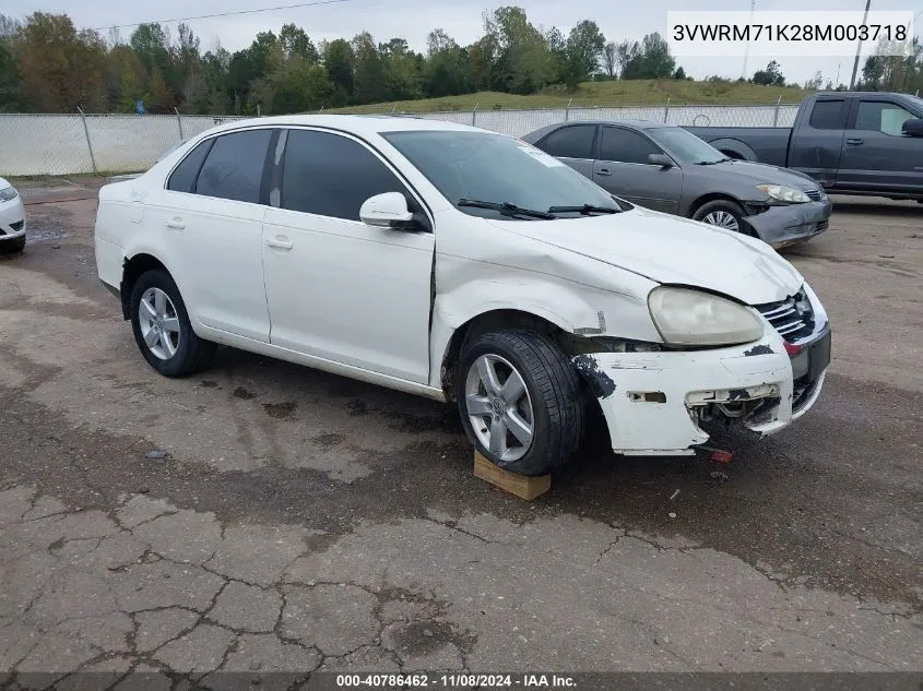 2008 Volkswagen Jetta Se/Sel VIN: 3VWRM71K28M003718 Lot: 40786462