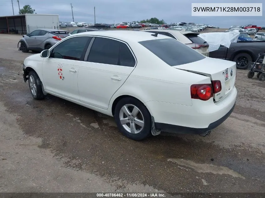 2008 Volkswagen Jetta Se/Sel VIN: 3VWRM71K28M003718 Lot: 40786462