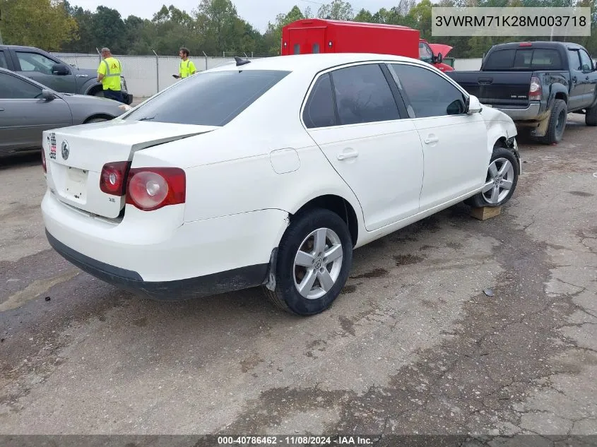 2008 Volkswagen Jetta Se/Sel VIN: 3VWRM71K28M003718 Lot: 40786462