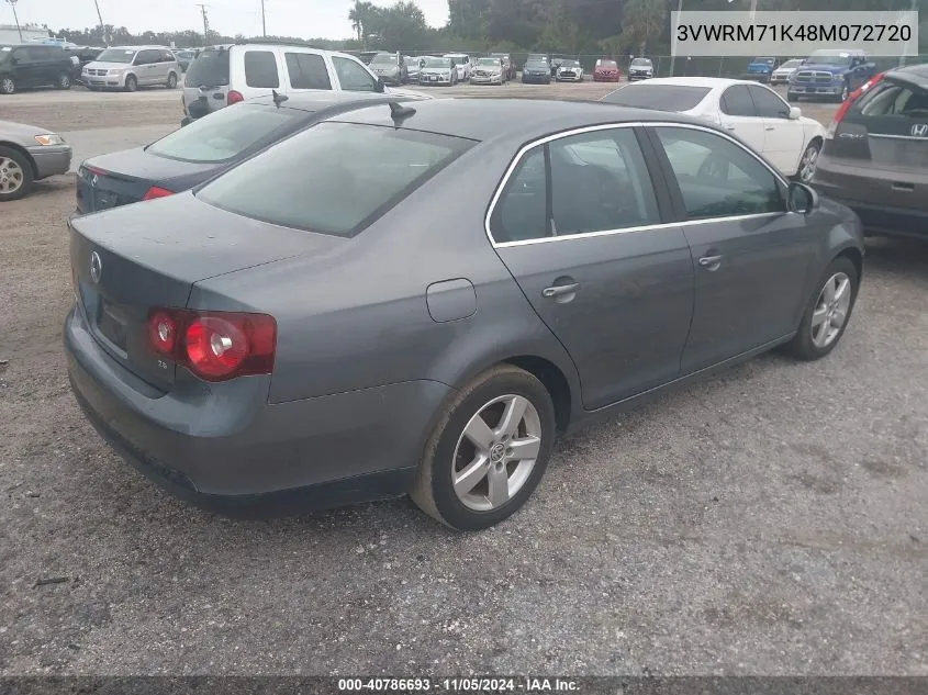 2008 Volkswagen Jetta Se/Sel VIN: 3VWRM71K48M072720 Lot: 40786693