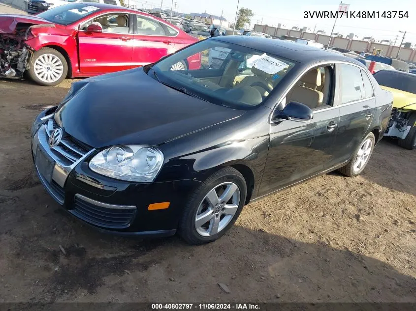 2008 Volkswagen Jetta Se VIN: 3VWRM71K48M143754 Lot: 40802797