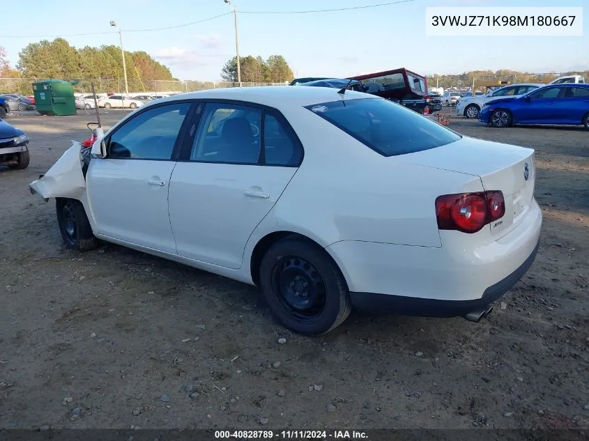 2008 Volkswagen Jetta S VIN: 3VWJZ71K98M180667 Lot: 40828789