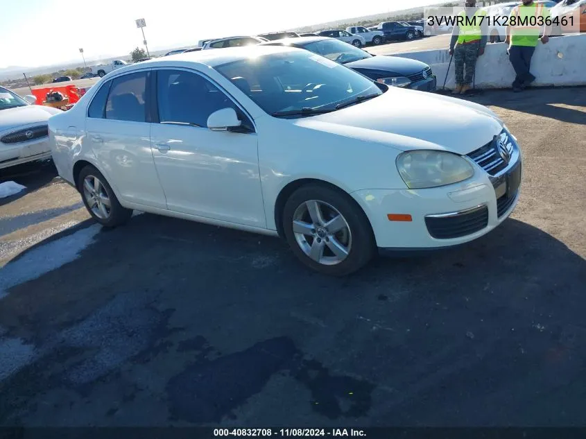 2008 Volkswagen Jetta Se/Sel VIN: 3VWRM71K28M036461 Lot: 40832708