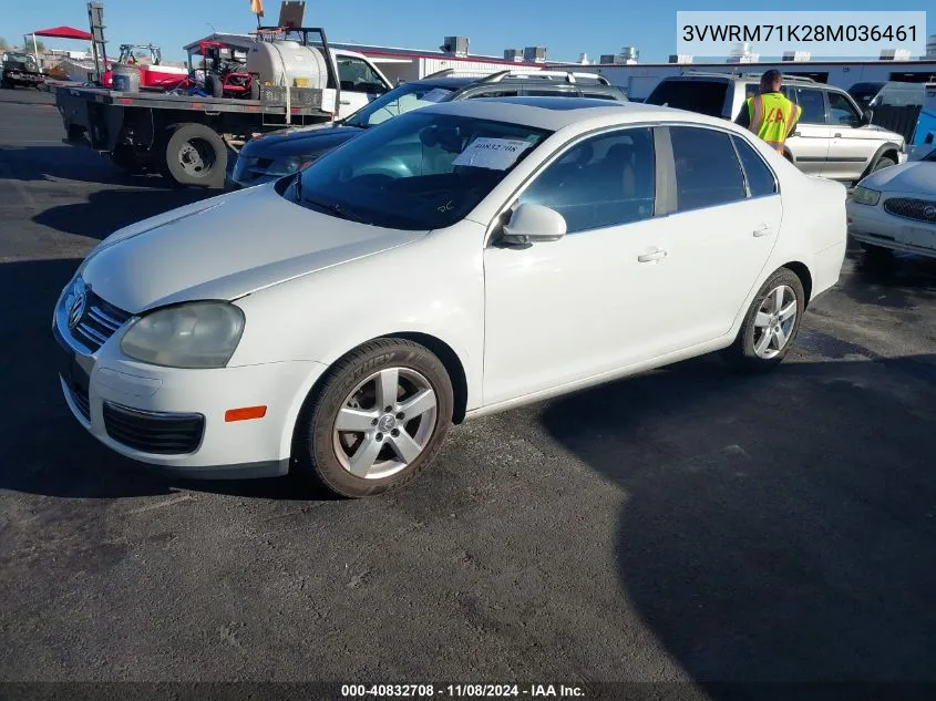 2008 Volkswagen Jetta Se/Sel VIN: 3VWRM71K28M036461 Lot: 40832708